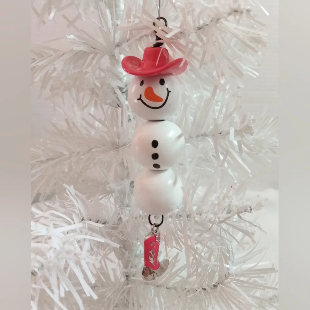 Pink Snowgirl Ornaments Beaded Lot of 2 Handmade NEW